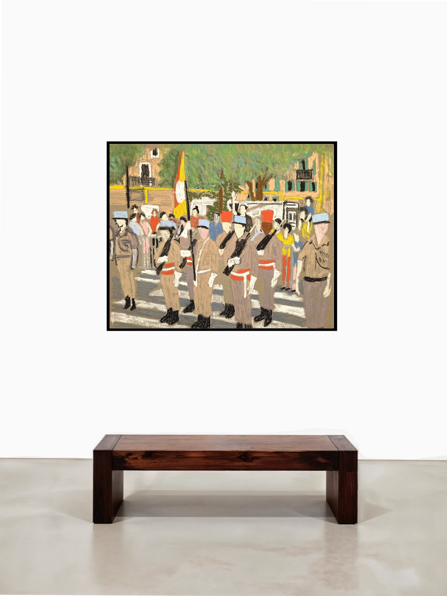 Le défilé du 13, Oil pastels on canvas